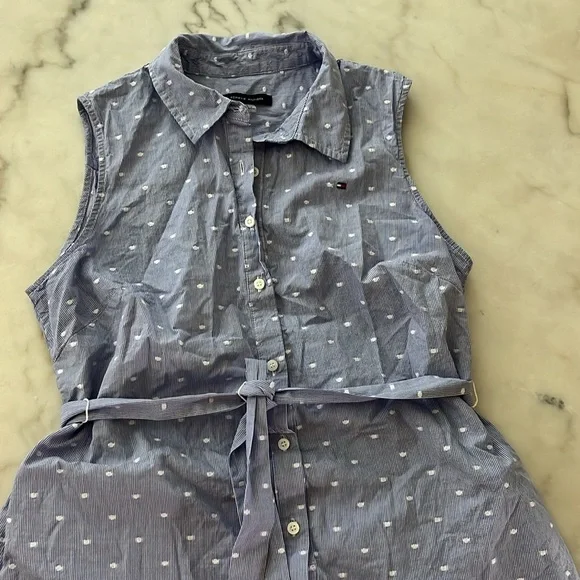 Tommy Hilfiger Classic Button Down Collared Sun Dress Sz 8 Blue Polka Dot White - Picture 12 of 12